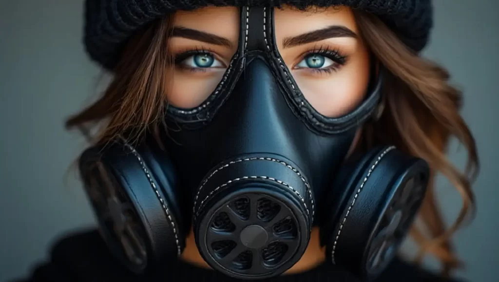 Eine Frau, die eine Gasmaske trägt