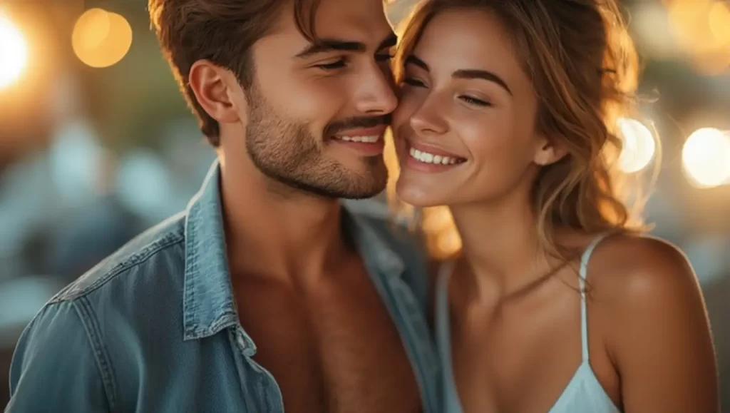 Ein Paar, das verliebt miteinander flirtet